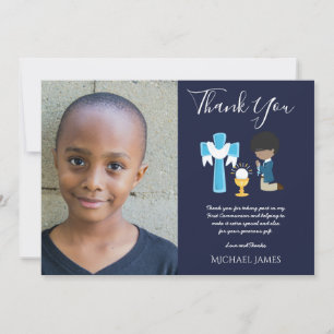 NAVY THANK YOU PHOTO 1st Communion - BOY Praying Card