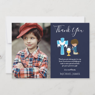 NAVY THANK YOU PHOTO 1st Communion - BOY Praying Card