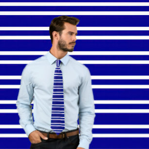 Navy Tie With Thin Horizontal White Stripes