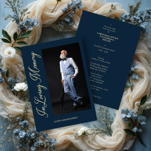 Navy Traditional Elegant Golden Effect Photo Invitation