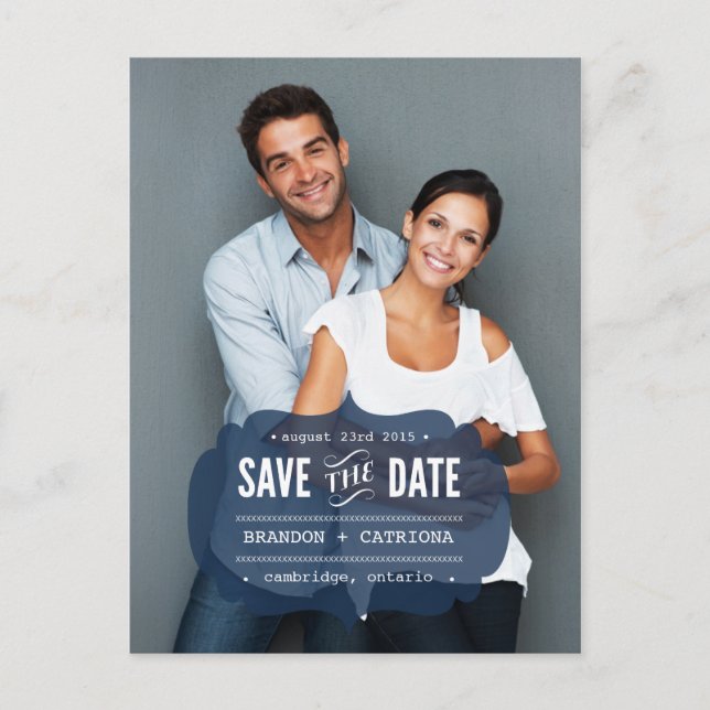 Navy Transparent Label | Save the Date Postcard (Front)
