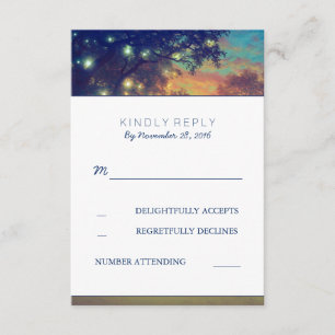 Navy Tree Lights Wedding RSVP Cards