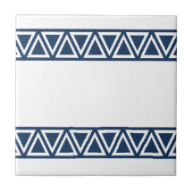 Navy Triangle Border Ceramic Tile