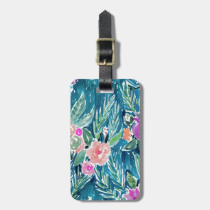 Navy Tropical Paradise Floral Luggage Tag