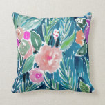 Navy Tropical Paradise Watercolor Floral Throw Pillow<br><div class="desc">Escape into another world with my dark tropical hibiscus pillow. //  I add new prints weekly. Visit my site for free downloads and colourful inspiration.  www.barbraignatiev.com</div>