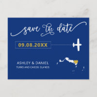 Navy Turks and Caicos Wedding Save the Date Map