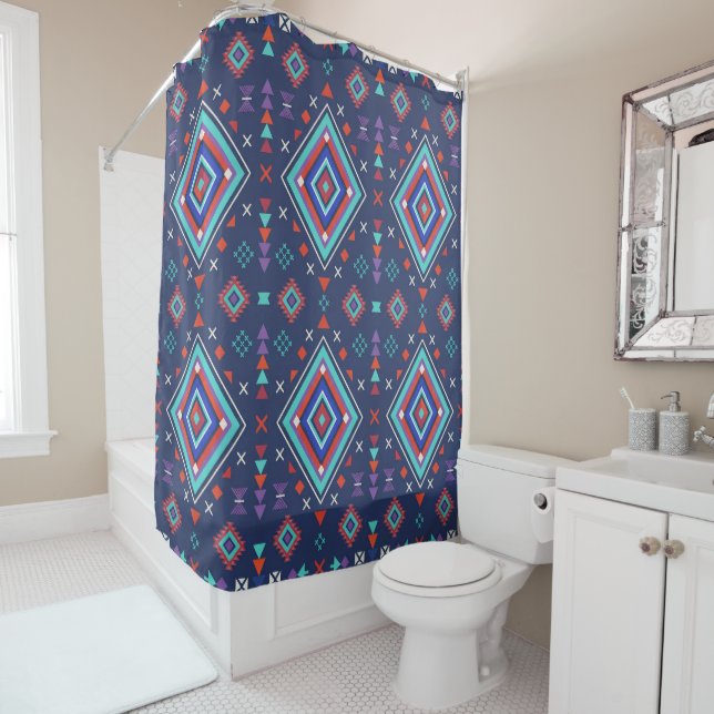 Navy Turquoise Boho Geometric Surface Pattern (In Situ)