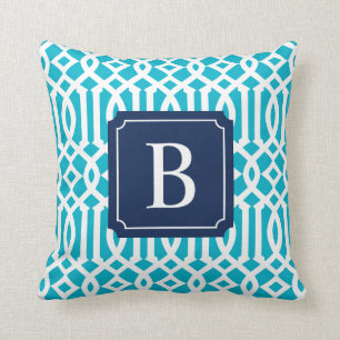Navy & Turquoise Trellis   Throw Pillow