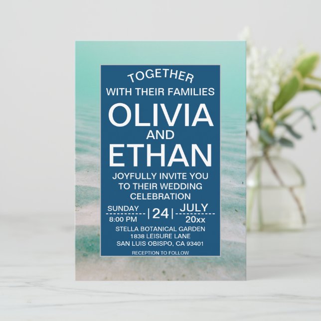Navy Under The Sea Starfish Turquoise Wedding Invitation (Standing Front)