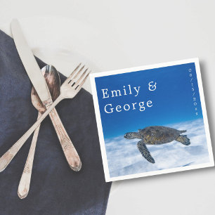 Navy Underwater Aquatic Turtle Coastal wedding Napkin