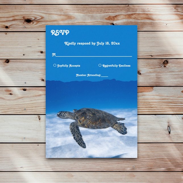 Navy Underwater Aquatic Turtle Coastal Wedding  RSVP Card (Creator Uploaded)