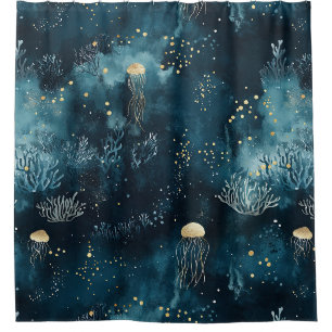 Navy Underwater Jellyfish Marine Life Pattern