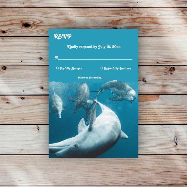 Navy Underwater Playful Dolphins Sea Beach Wedding RSVP Card (Creator Uploaded)