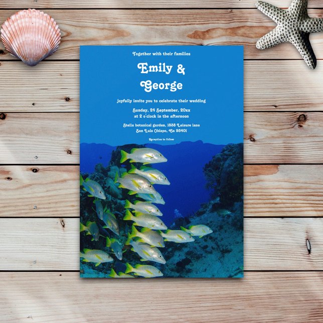 Navy Underwater Sea Fish Nautical Coastal wedding Invitation (Creator Uploaded)