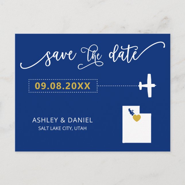 Navy Utah Wedding Save the Date Map Postcard (Front)