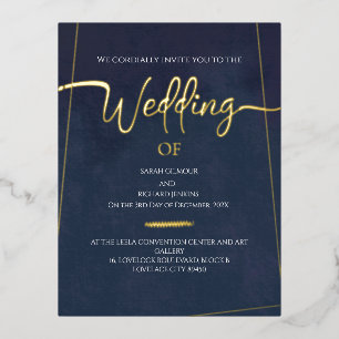 Navy Velvet  Gold Foil Calligraphy Wedding Foil Invitation Postcard