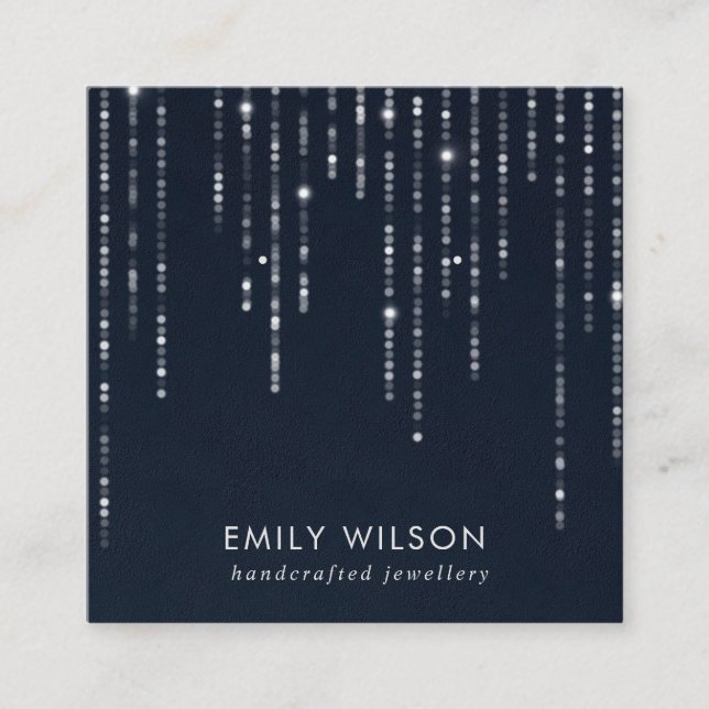 NAVY VELVET STRING LIGHTS STUD EARRING DISPLAY  SQUARE BUSINESS CARD (Front)
