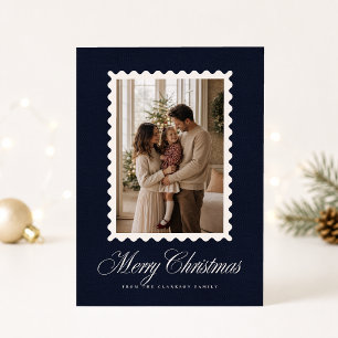 Navy Velvet Wavy Frame Christmas Photo Card