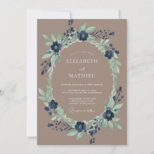 Navy Verdant Bloom Wedding Invitation