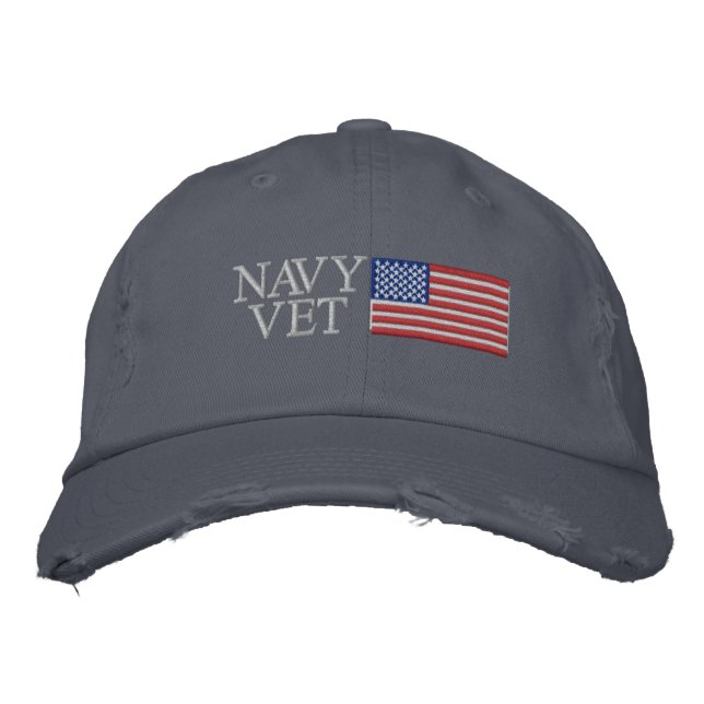 Navy Vet with American Flag Military Embroidered Hat (Front)