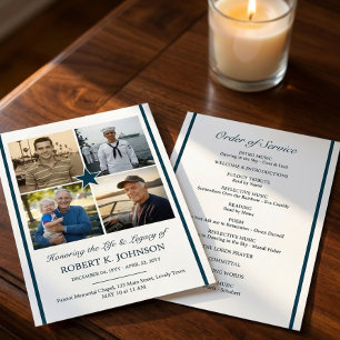 Navy Veteran 4 Photo Collage Flat Funeral Program