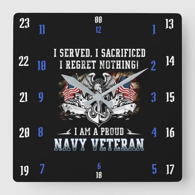NAVY VETERAN SQUARE WALL CLOCK (Front)