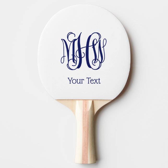 Navy Vine Script Monogram DIY BG Ping Pong Paddle (Front)