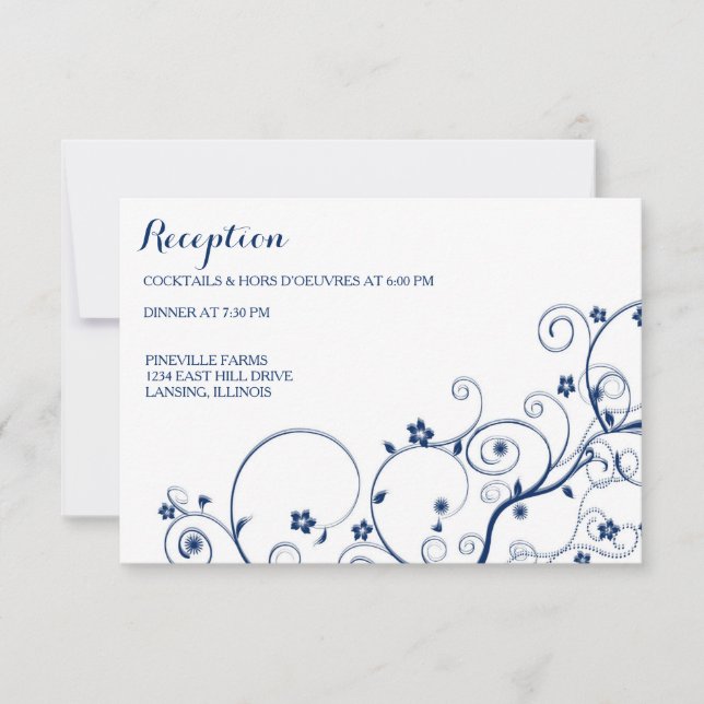 Navy Vines Wedding Reception/Enclosure card (Front)