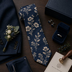 Navy Vintage Botanical Tie