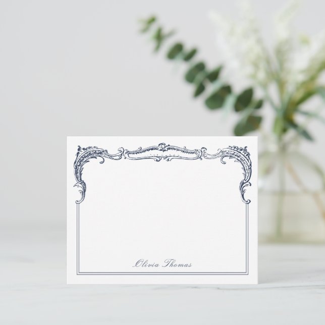 Navy Vintage Classy Script Personalized Stationery Card (Standing Front)