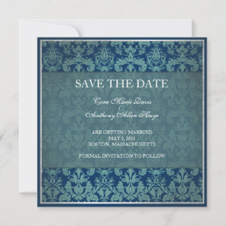 Navy Vintage Damask Save the date card