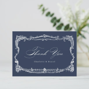 Navy Vintage Frame Classic Script Thank You Card