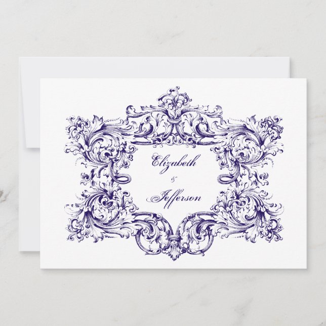 Navy Vintage Frame Wedding Invitations (Front)