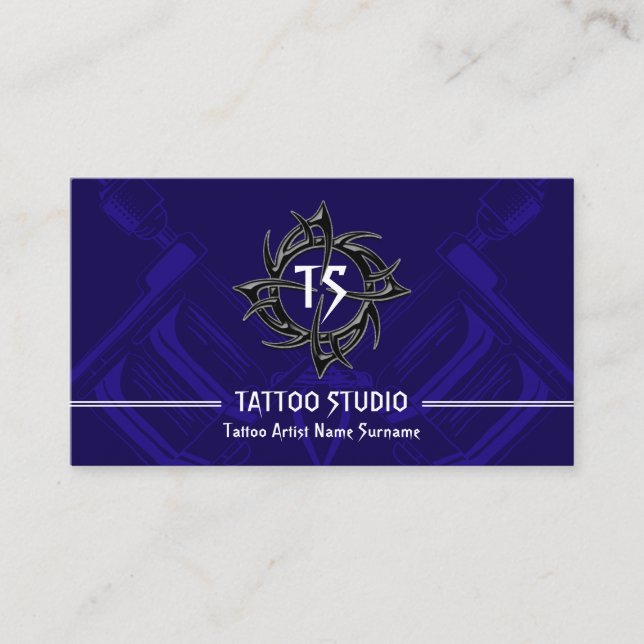 Navy Vintage Minimal Modern Tattoo Studio Business Card (Front)