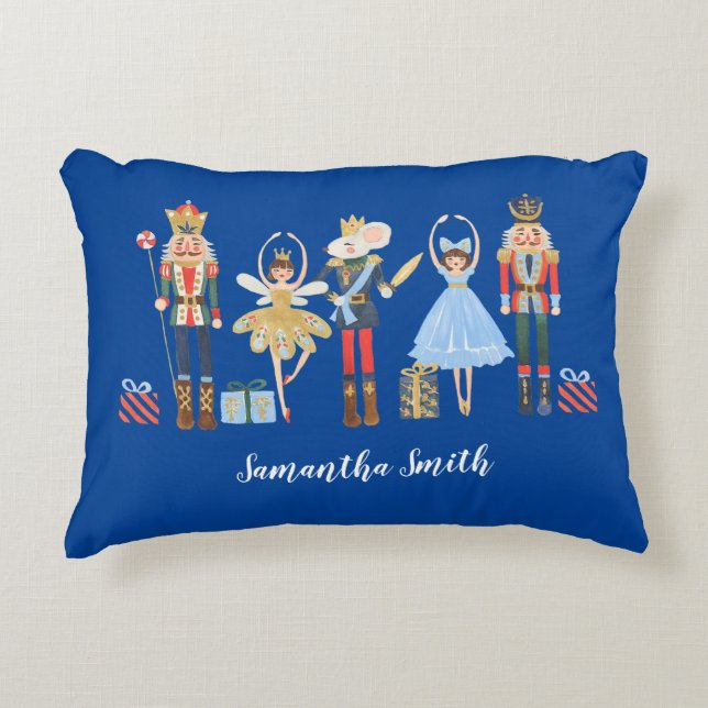 Navy Watercolor Christmas Nutcracker Pillowcase Accent Pillow (Front)
