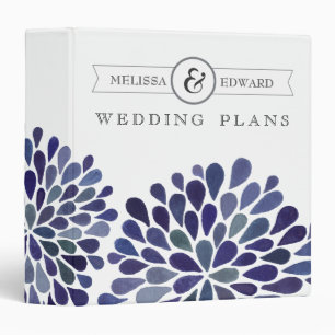 Navy Watercolor Dahlias Wedding Planner Binder