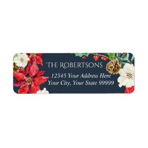 Navy Watercolor Floral Christmas Return Address