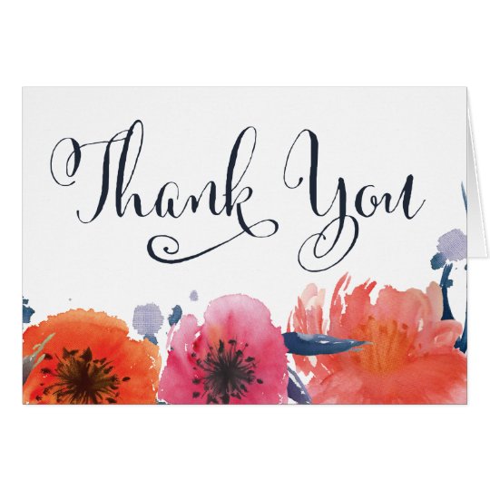 Navy Watercolor Floral Thank You Greeting Card