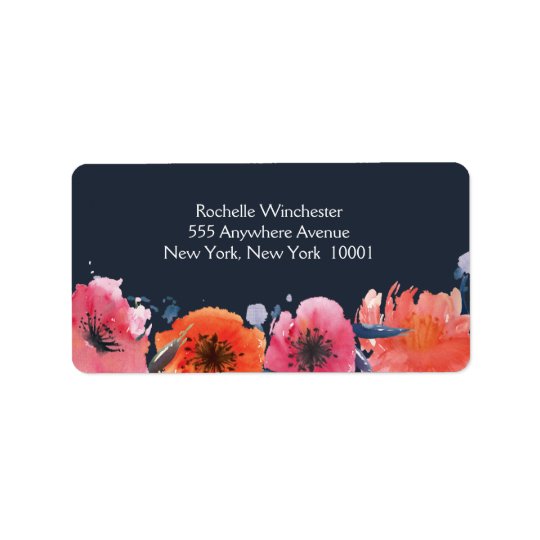 Navy Watercolor Floral Wedding Address Labels