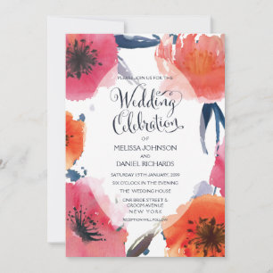 Navy Watercolor Floral Wedding Invite
