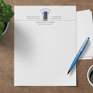Navy Watercolor Front Door Personalized Company Letterhead