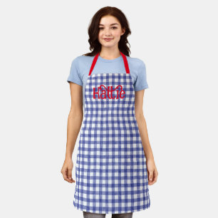 Navy Watercolor Gingham Personalized Apron