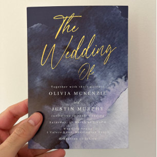 Navy Watercolor Modern Wedding Gold