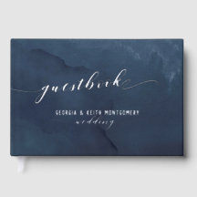 Navy Watercolor Silver Script Elegant Wedding 
