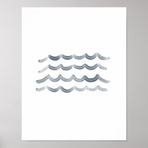 Navy Watercolor Waves Beach Nursery Decor