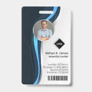 Navy Wave Employee Photo ID Company Security Badge