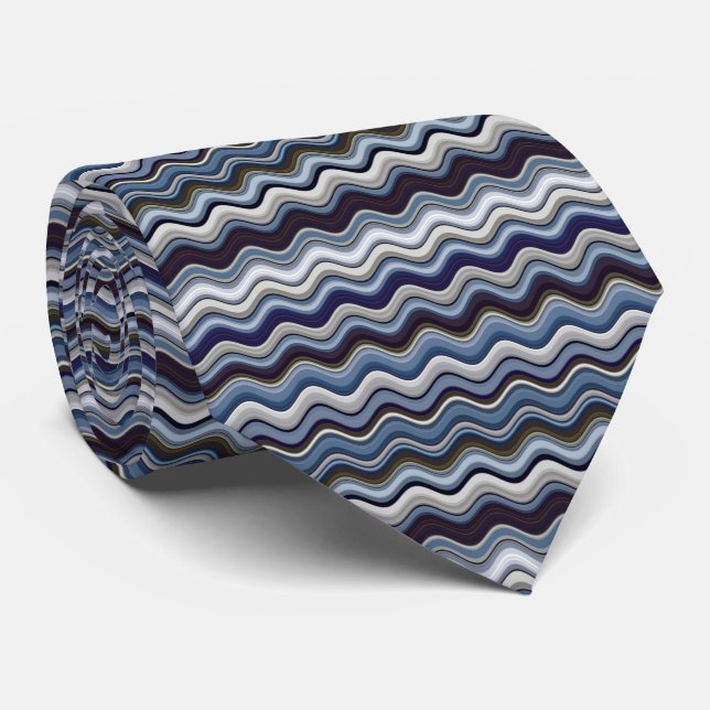 Navy Wavy Stripes Tie (Rolled)