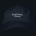 Navy Wedding "Anniversary Cheers!" Adjustable Hat<br><div class="desc">This navy-coloured cotton cap is designed with "Anniversary cheers!" text, making it perfect for celebrating a special occasion. The cap features high-quality embroidery, ensuring the text stands out beautifully. It’s adjustable, allowing a comfortable fit for all sizes, and crafted from soft, durable cotton for lasting wear. Ideal as a personalized...</div>