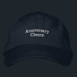 Navy Wedding "Anniversary Cheers!" Adjustable Hat<br><div class="desc">This navy-coloured cotton cap is designed with "Anniversary cheers!" text, making it perfect for celebrating a special occasion. The cap features high-quality embroidery, ensuring the text stands out beautifully. It’s adjustable, allowing a comfortable fit for all sizes, and crafted from soft, durable cotton for lasting wear. Ideal as a personalized...</div>