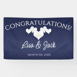 Navy Wedding Banner Elegant White Hearts